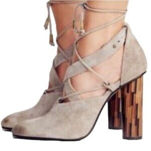 ✨❤️‍🔥Free People Nouvella Suede Leather Wrap Block Heel Shoes Size 39EURO/9US